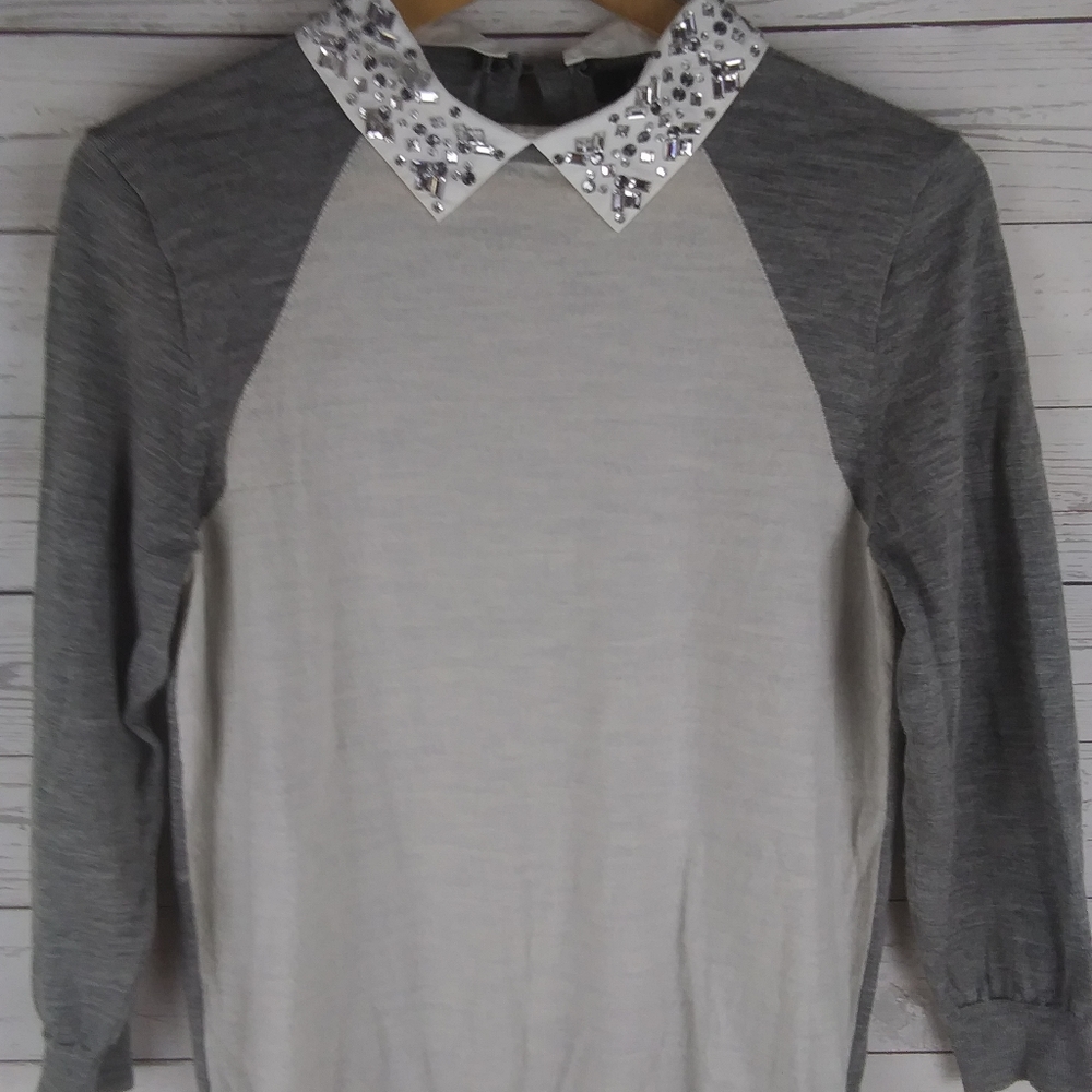 J.Crew Grey 3/4 sleeve removable collar - Picture 2 of 9